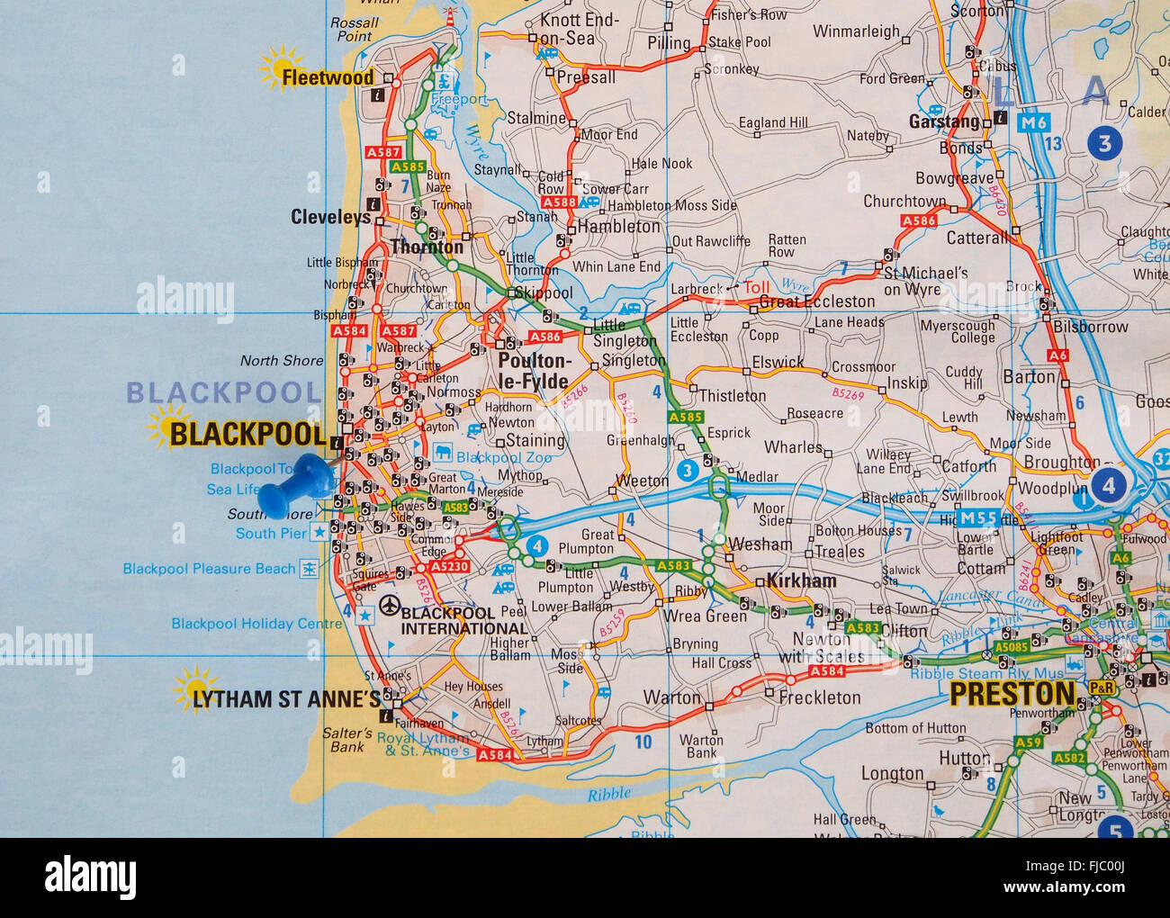 Road map of the north coast of England, showing Fleetwood, Cleveleys