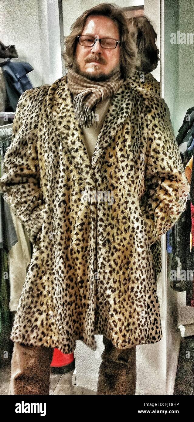 Portrait Of Man Wearing Fur Coat In Store Stock Photo, Royalty Free Image 97649266 Alamy