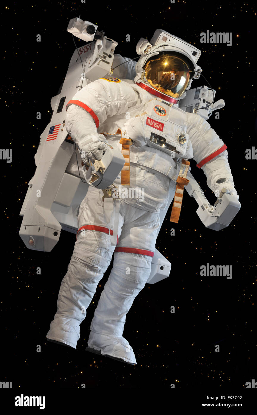 NASA's astronaut in full gear including a jet pack displayed at Stock
