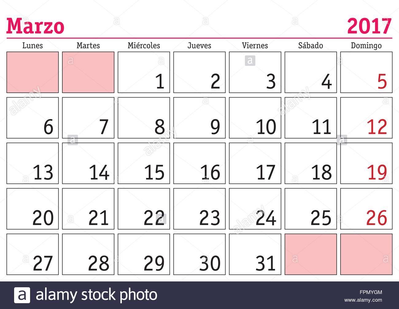 march-month-in-a-year-2017-wall-calendar-in-spanish-marzo-2017-stock