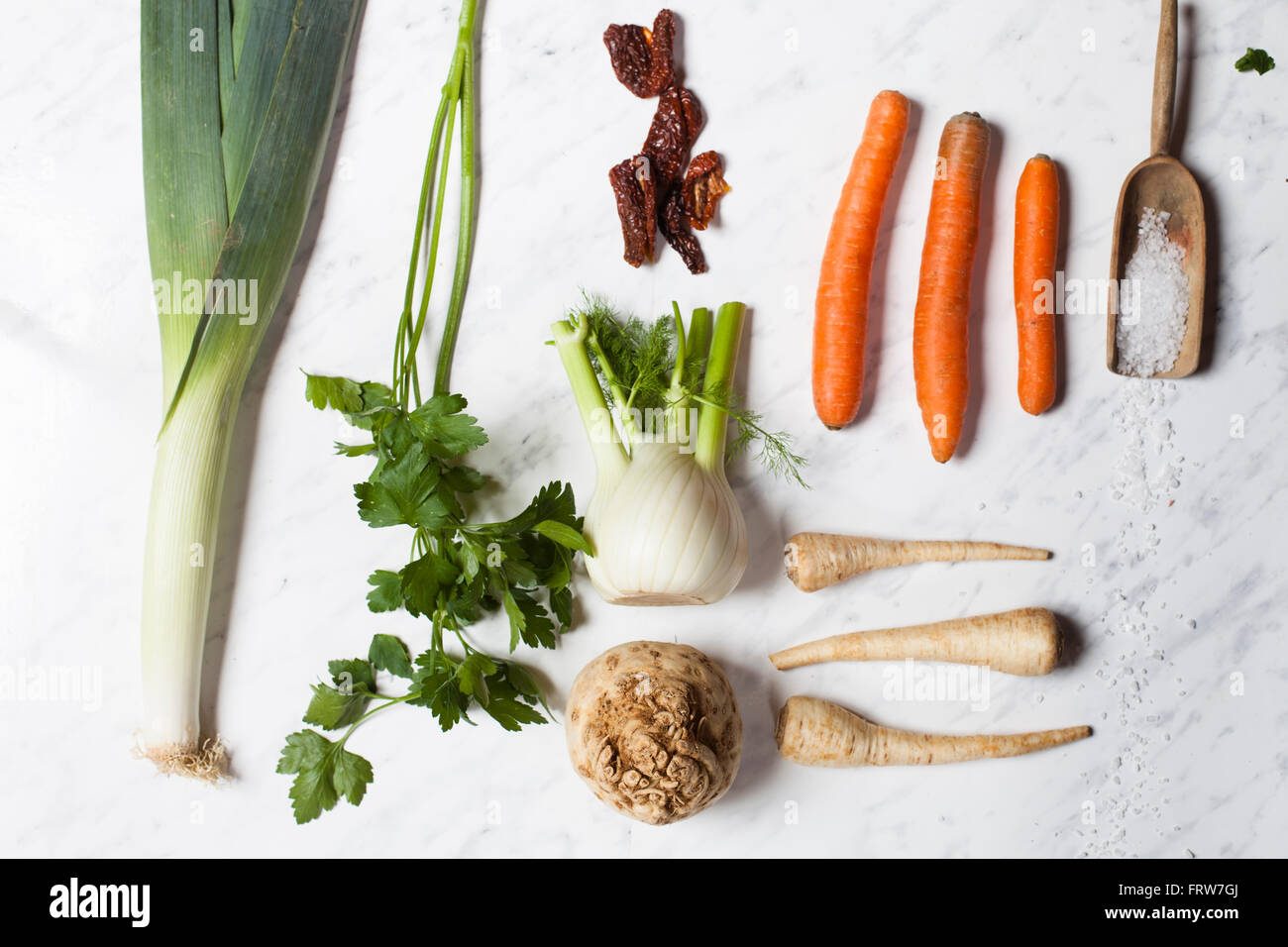 Bouquet garni pour boullion, ingredients, celeriac, parsley, fennel