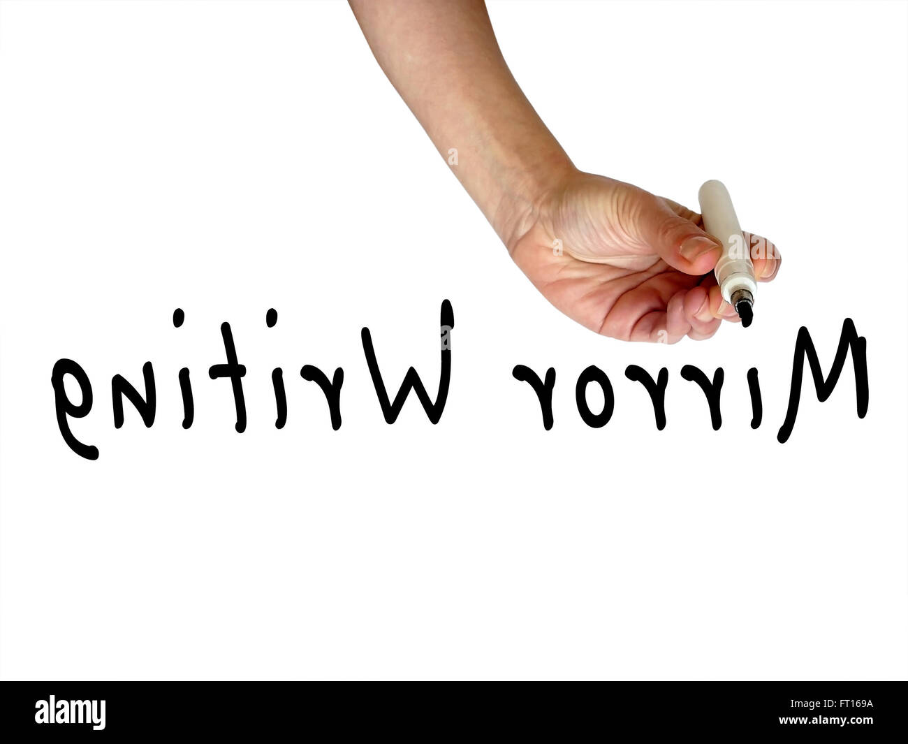Upside down hand mirror writing words mirrow writing in with black