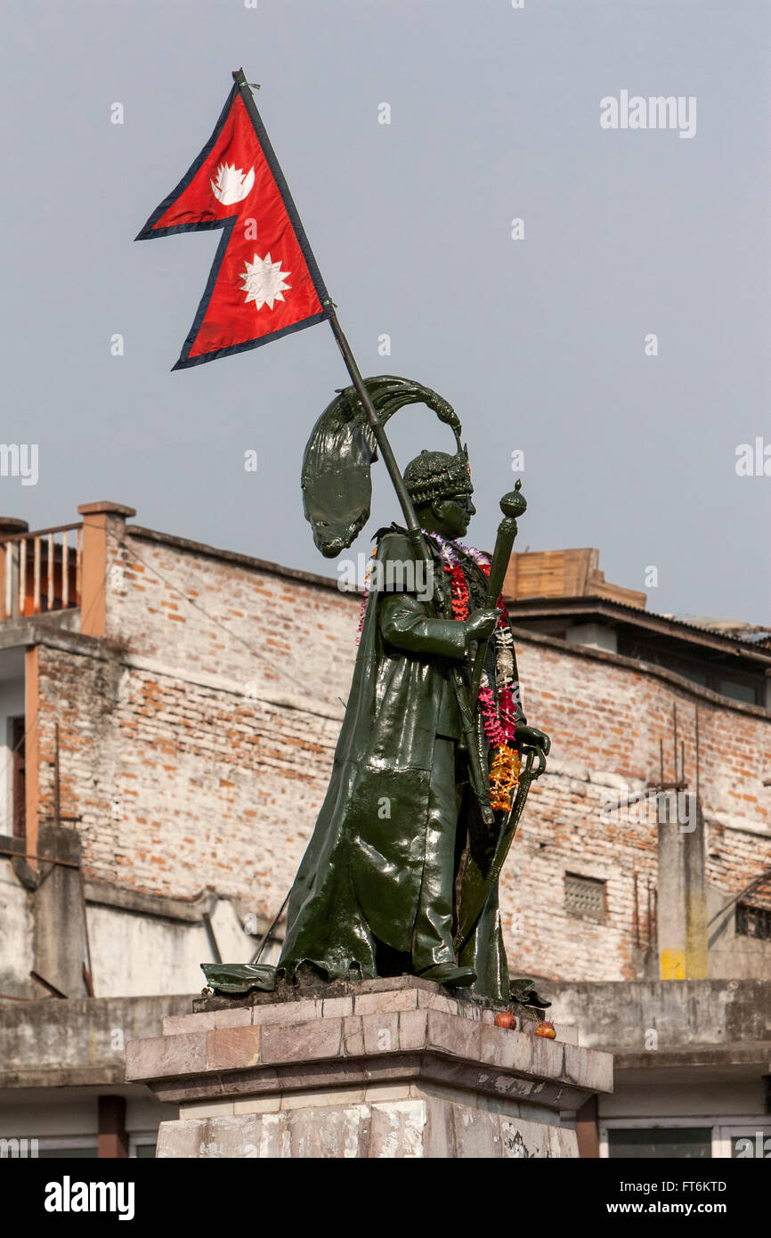 Nepal, Kathmandu. King Mahendra Statue, Durbar Marg Roundabout Stock Photo, Royalty Free Image