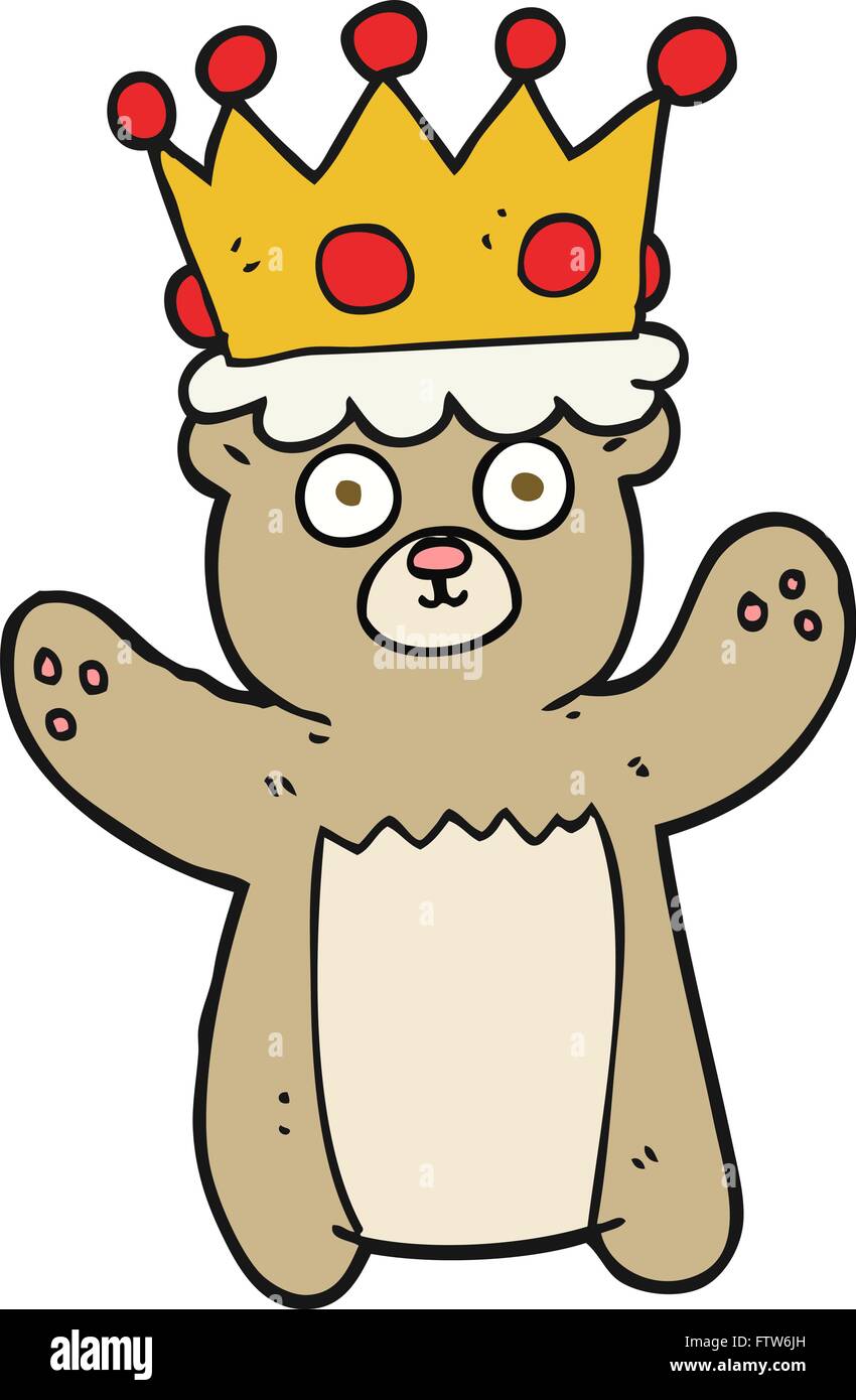 Freehand Drawn Cartoon Teddy Bear Wearing Crown Stock Vector Image