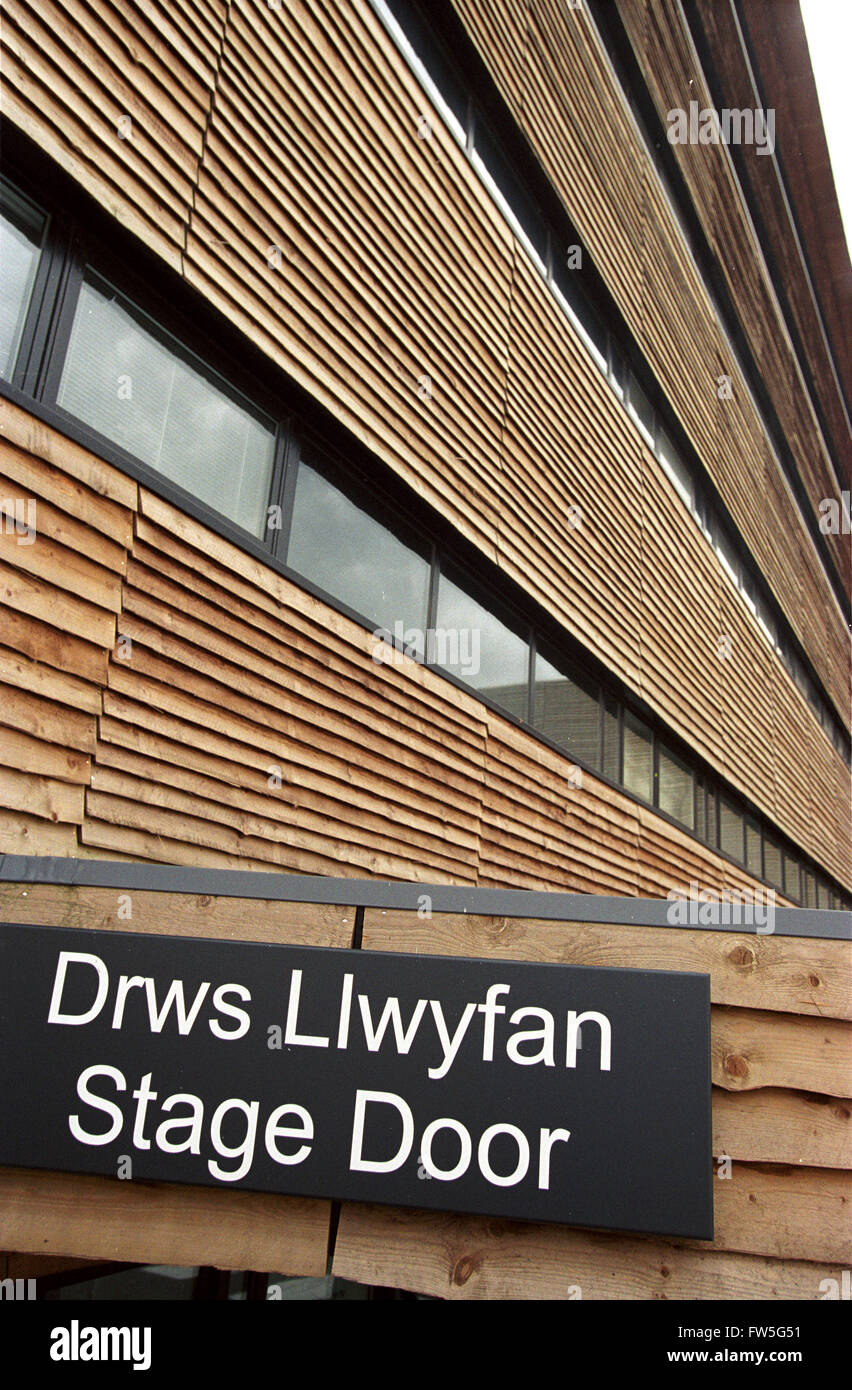 Cardiff Millennium Centre exterior view showing the stage door sign