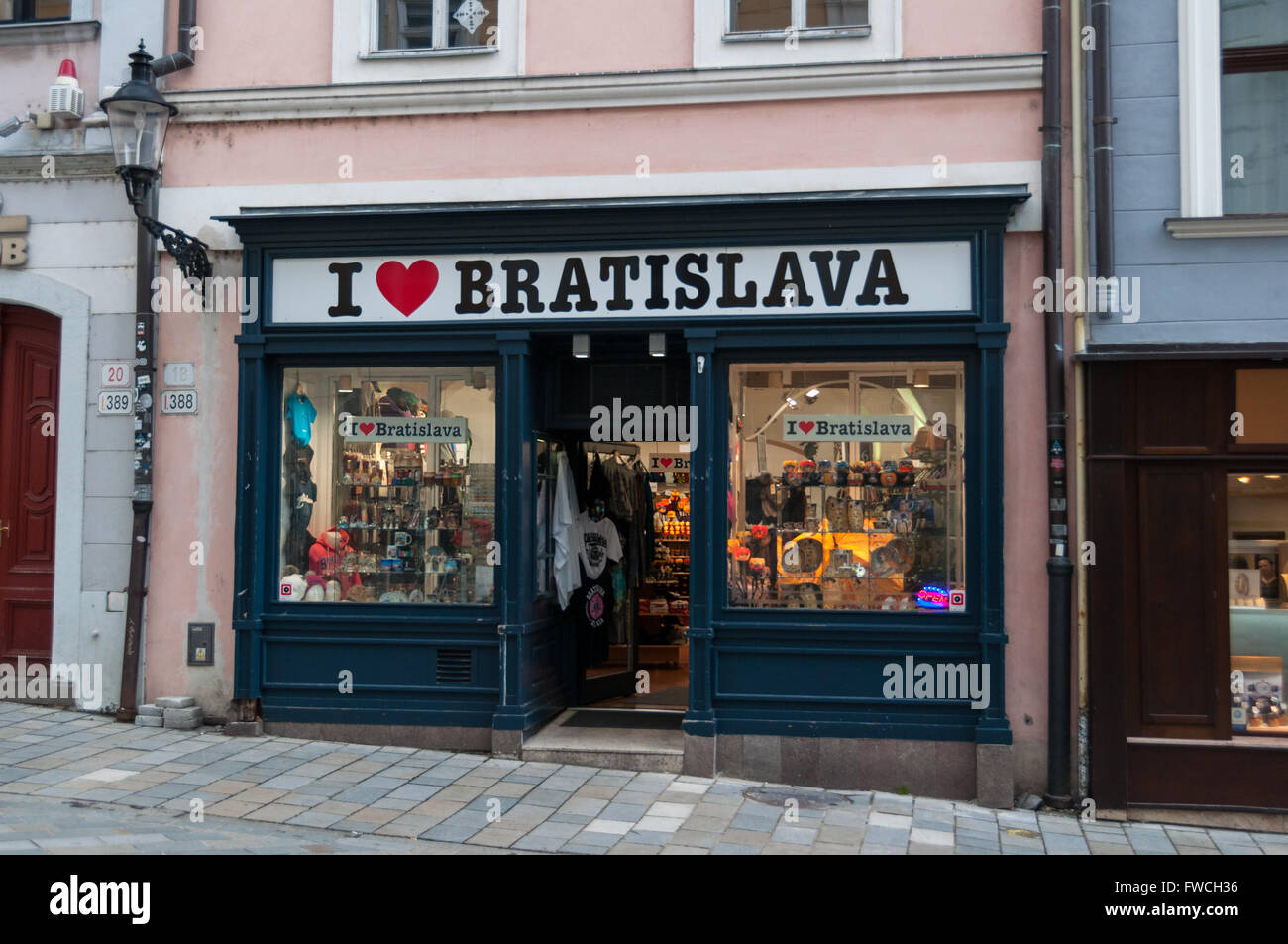 I love Bratislava souvenir shop, Slovakia Stock Photo, Royalty Free