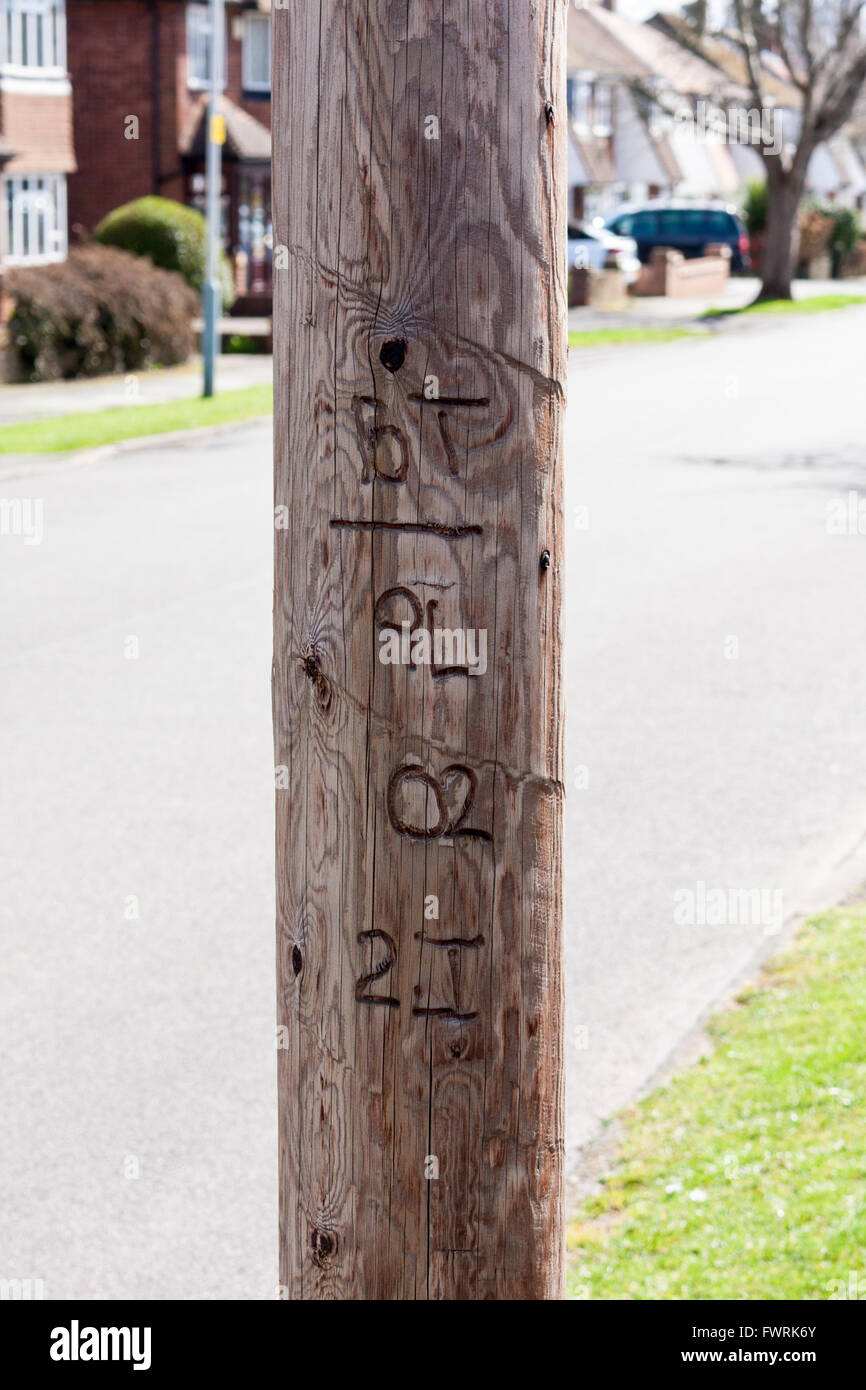 Telegraph (utility) pole with British markings Stock Photo, Royalty Free Image