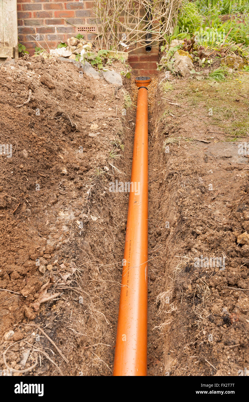 6m soil pipe run to comply with building regulations and soakaway Stock Photo, Royalty Free 6m soil pipe run to comply with building regulations and soakaway Stock Photo, Royalty Free