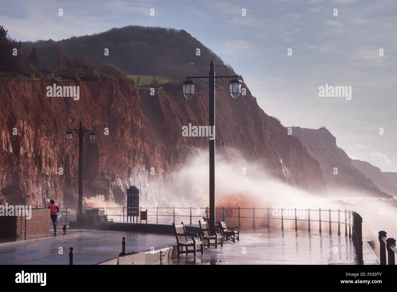 Sidmouth, Devon, 10th Apr 2016. UK Weather Turbulent seas along the