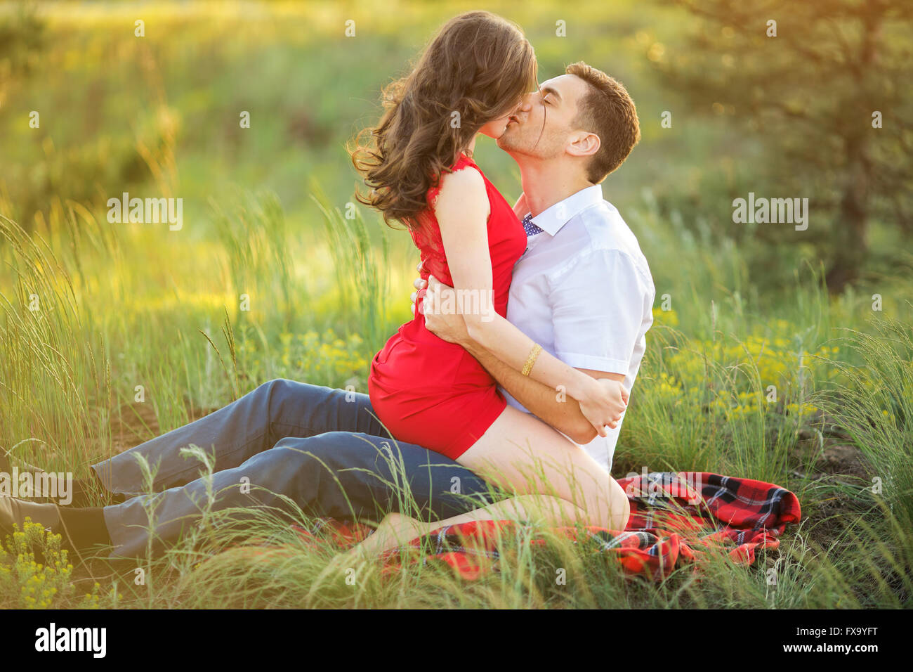 Hot Young Couple Kissing In Park Stock Photo 102252076 Alamy