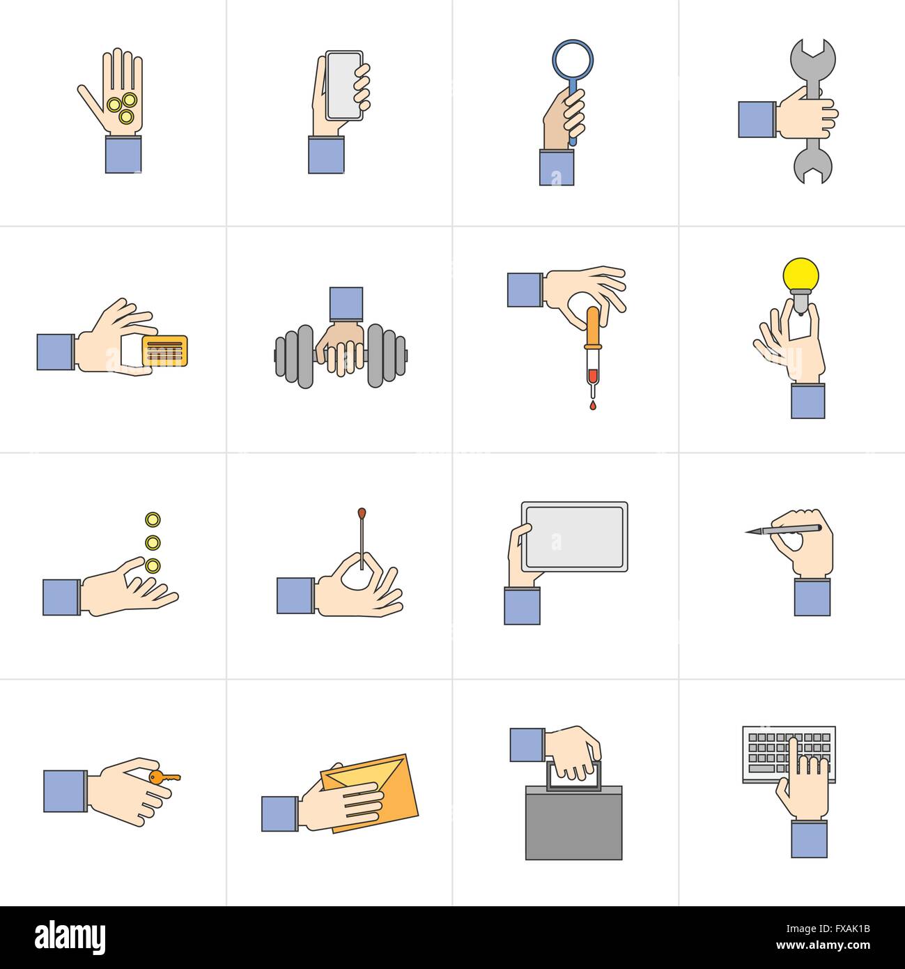 Hand Holding Objects Flat Set Stock Vector Image Art Alamy