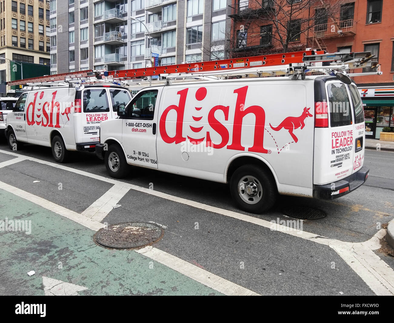 Dish Network satellite television service vehicles in New York on Stock