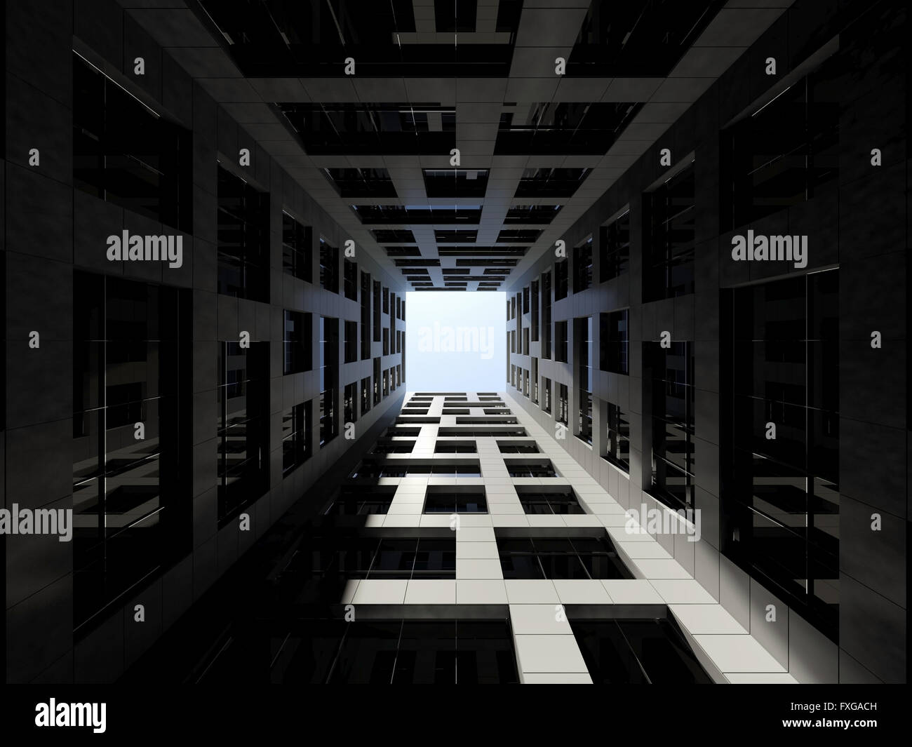 Modern Architecture Render abstract modern architecture. dark inner courtyard of tall modern Modern Architecture Render abstract modern architecture. dark inner courtyard of tall modern