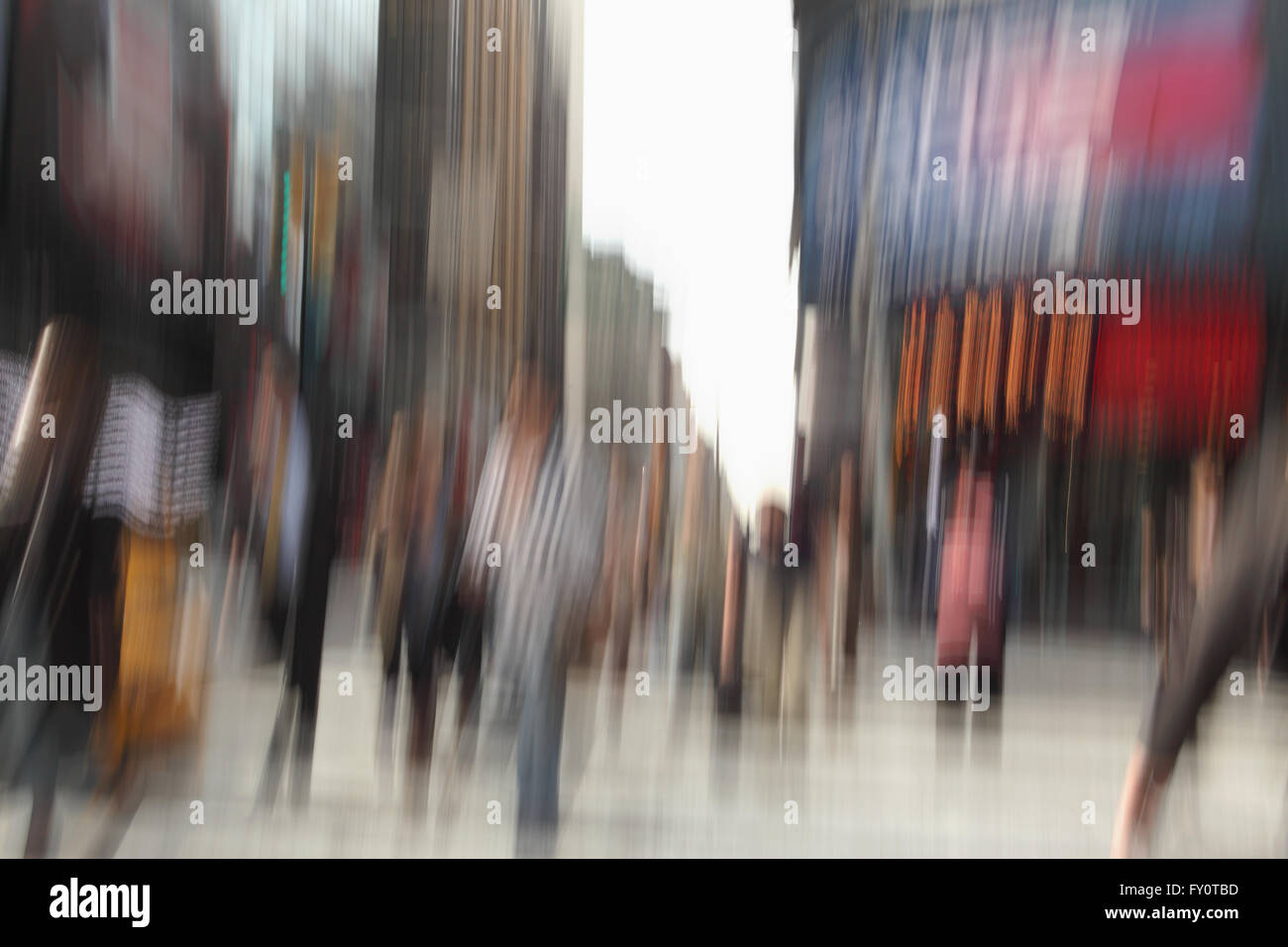 Blurred Long Exposure Of People Walking Along 7th Avenue In Times Stock