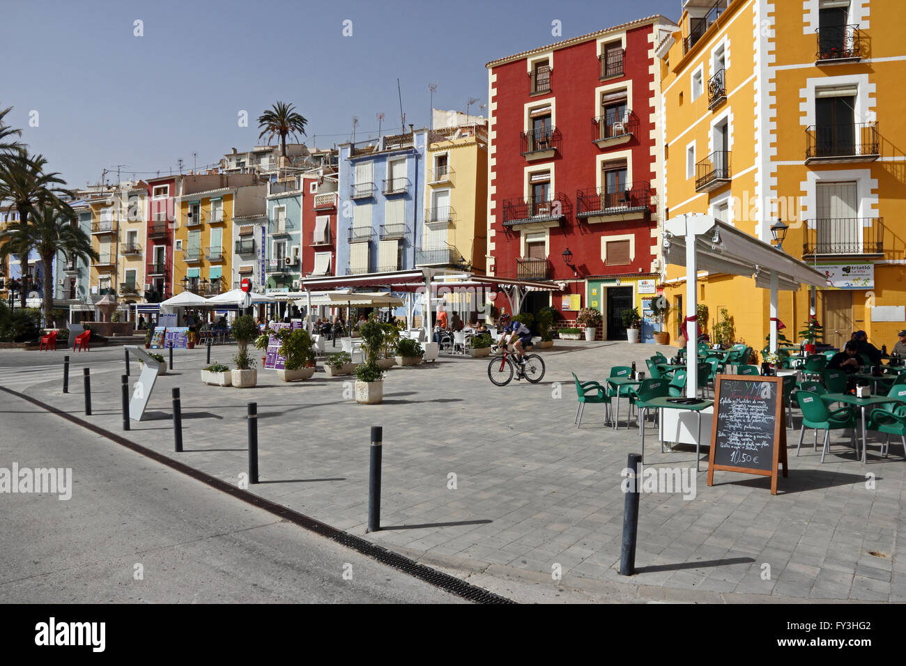 Colourful seaside houses, Villajoyosa, Valencia, Spain Stock Photo