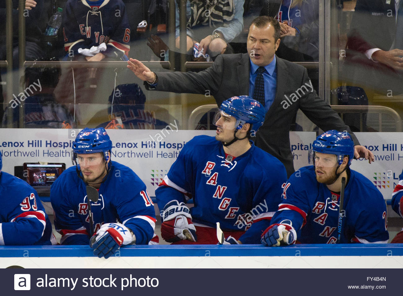 Manhattan, NY, USA. 21st Apr, 2016. New York Rangers head coach Alain