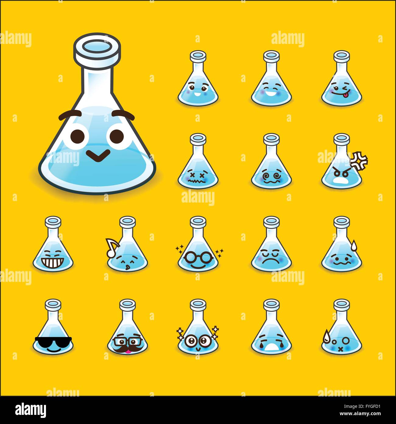 Collection of difference emoticon flask icon test tube chemical lab