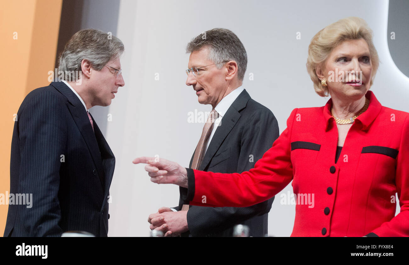 Hanover, Germany. 29th Apr, 2016. Georg F. W. Schaeffler (l) and Stock