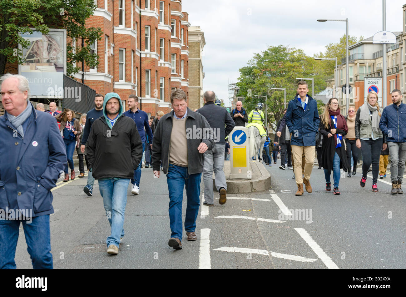 Chelsea Football Supporters On Their Way To The Match Stock Photo Alamy