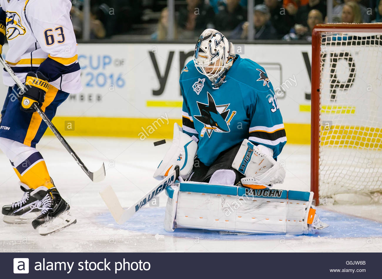 San Jose, CA. 1st May, 2016. San Jose Sharks goalie Martin Jones (31 Stock Photo, Royalty Free