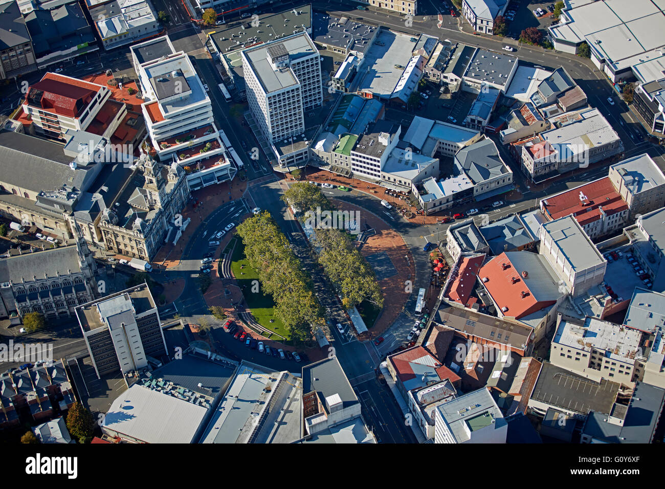 The Octagon, Dunedin, Otago, South Island, New Zealand aerial Stock