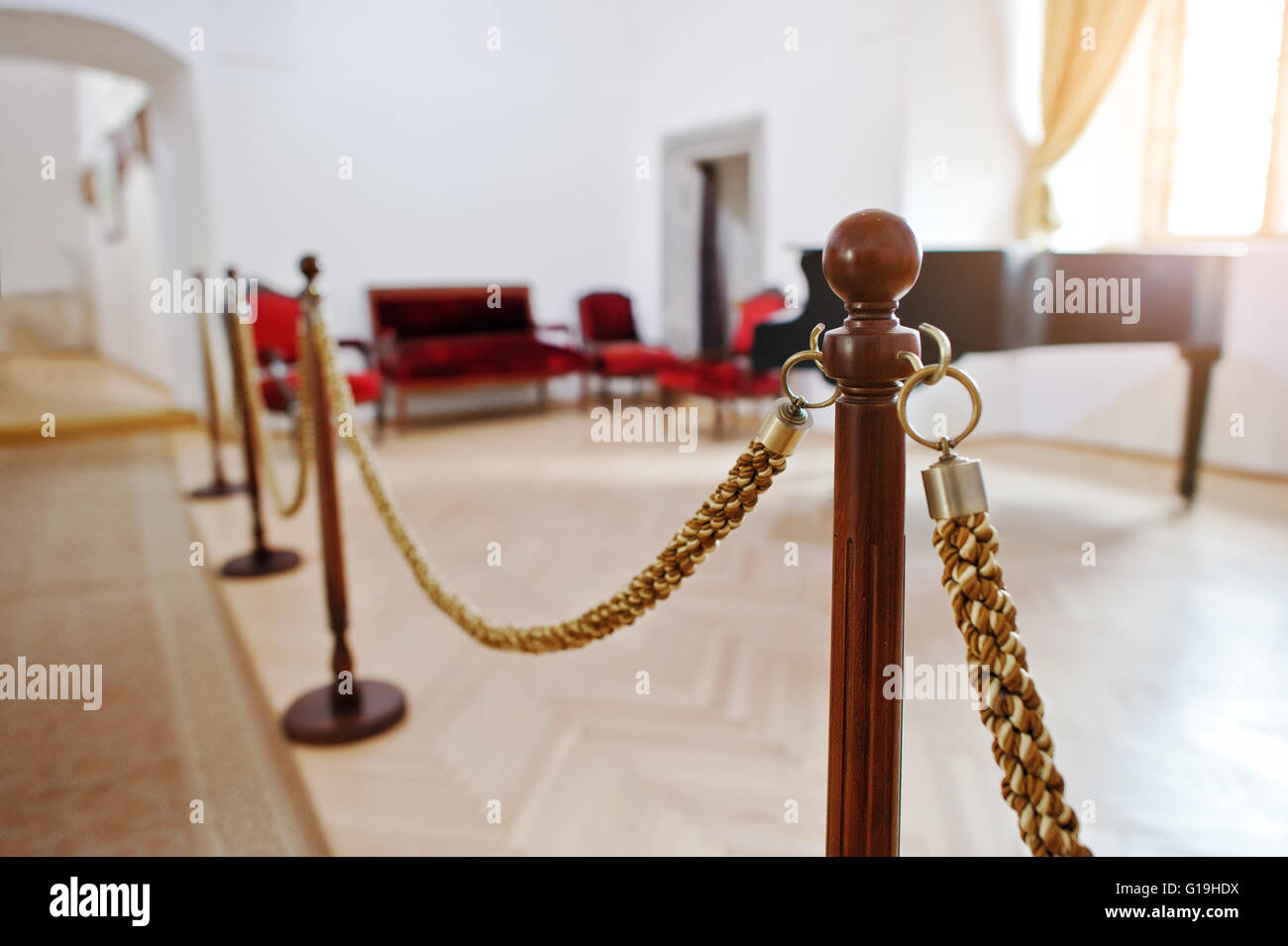 Museum wooden barricade fence barrier Stock Photo, Royalty Free Image