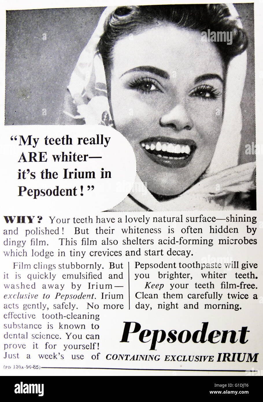 Advert for pepsodent toothpaste, England, 1950 Stock Photo, Royalty
