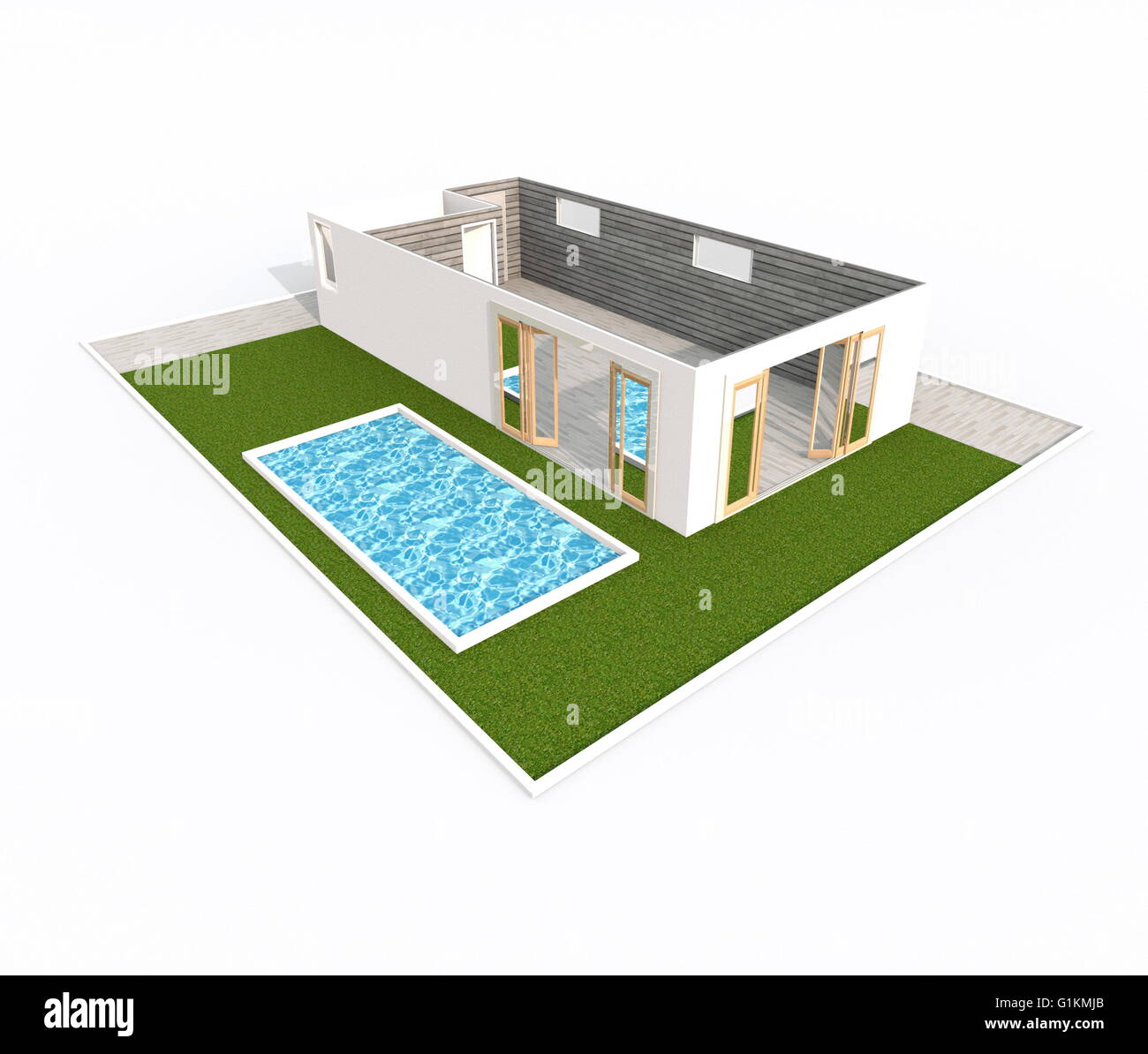 3d interior rendering of empty home apartment with green garden 3d interior rendering of empty home apartment with green garden