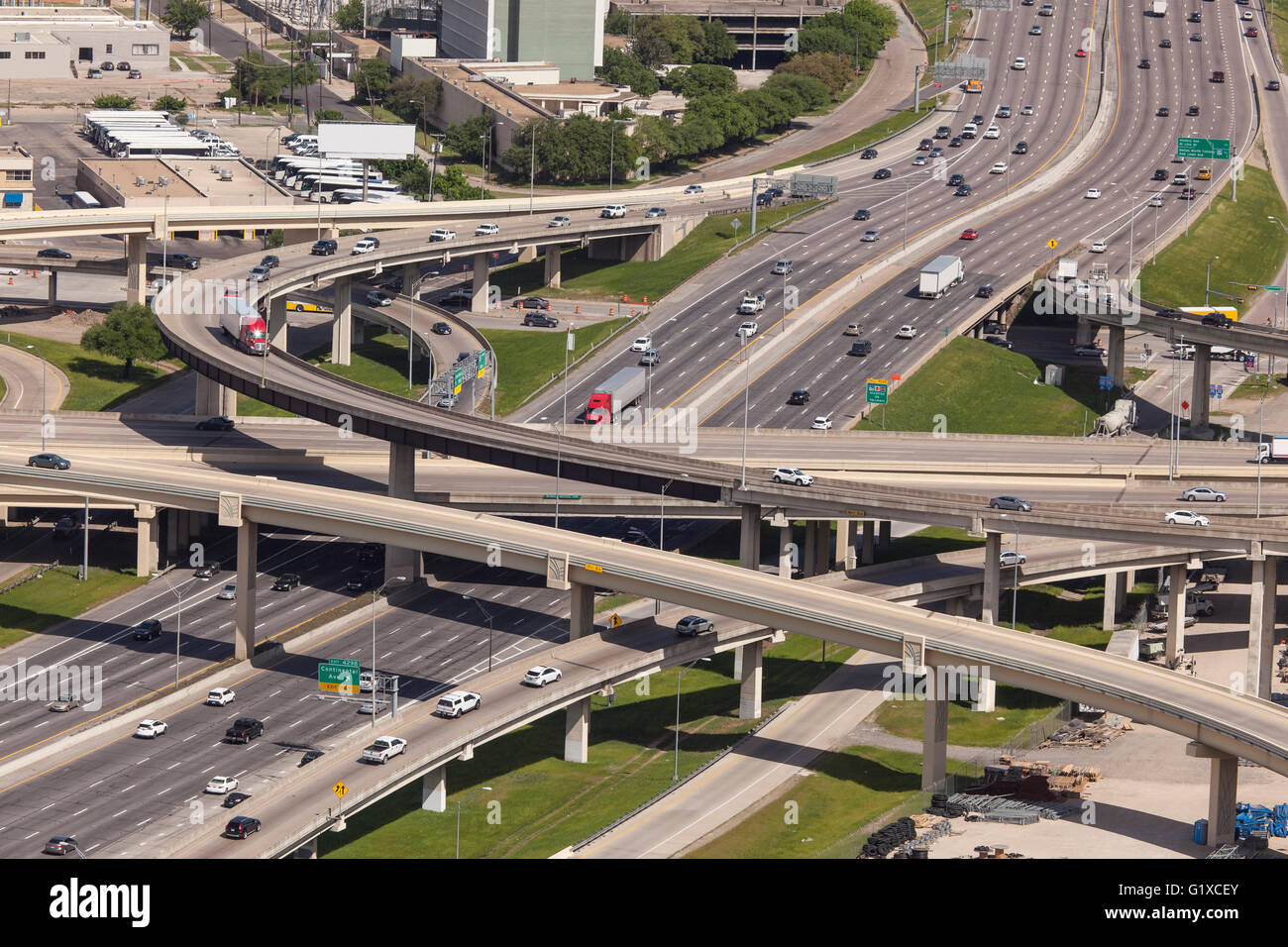 Traffic on a highway intersection near Dallas, Texas, United States Stock Photo, Royalty Free