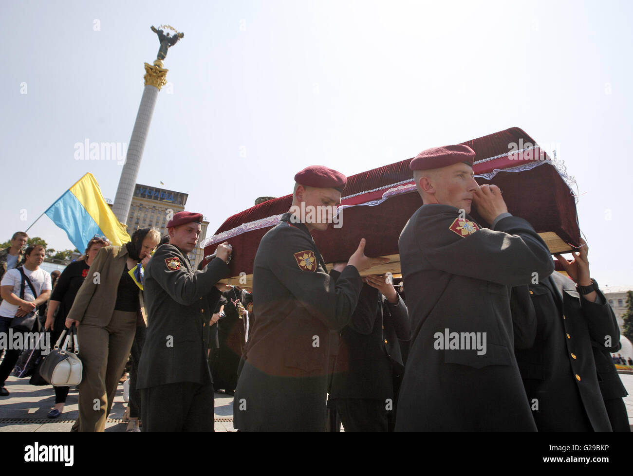 Kiev, Ukraine. 26th May, 2016. Ukrainians attend the funeral ceremony