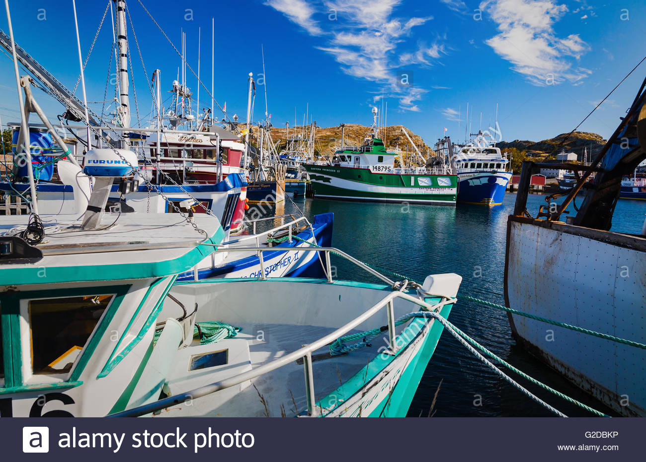 Fishing boats and trawlers in Port de Grave, Newfoundland. Canada Stock