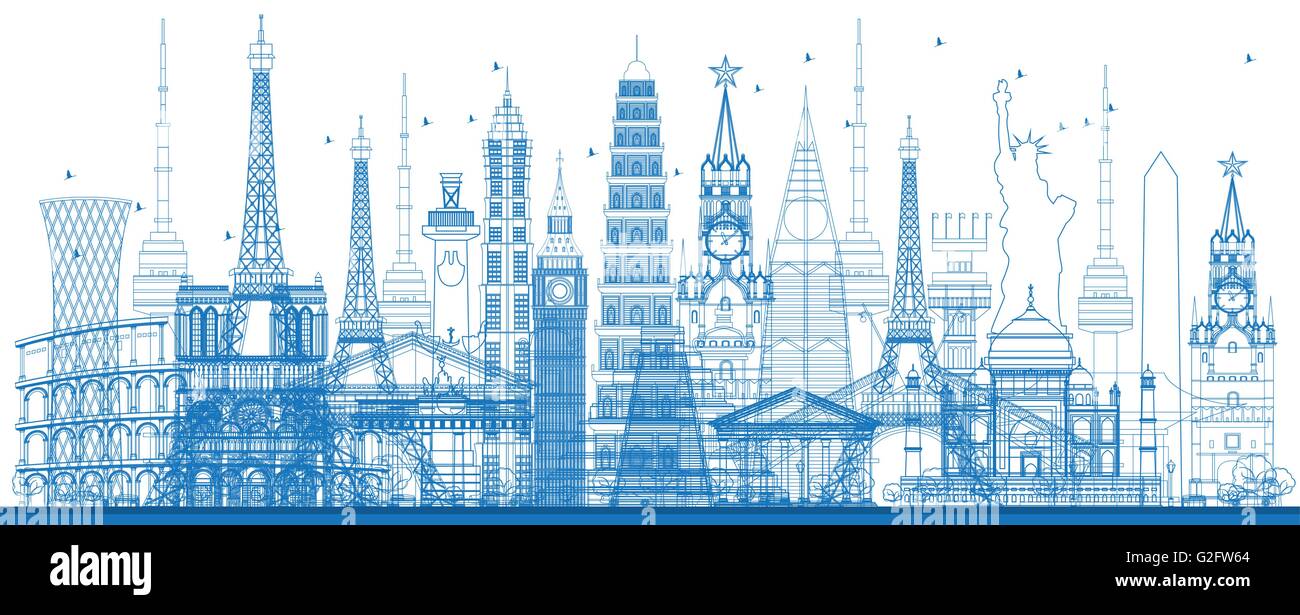 Outline World Famous Landmarks Vector Illustration Business Travel And Tourism Concept Image For Presentation Banner Outline World Famous Landmarks Vector Illustration Business Travel And Tourism Concept Image For Presentation Banner