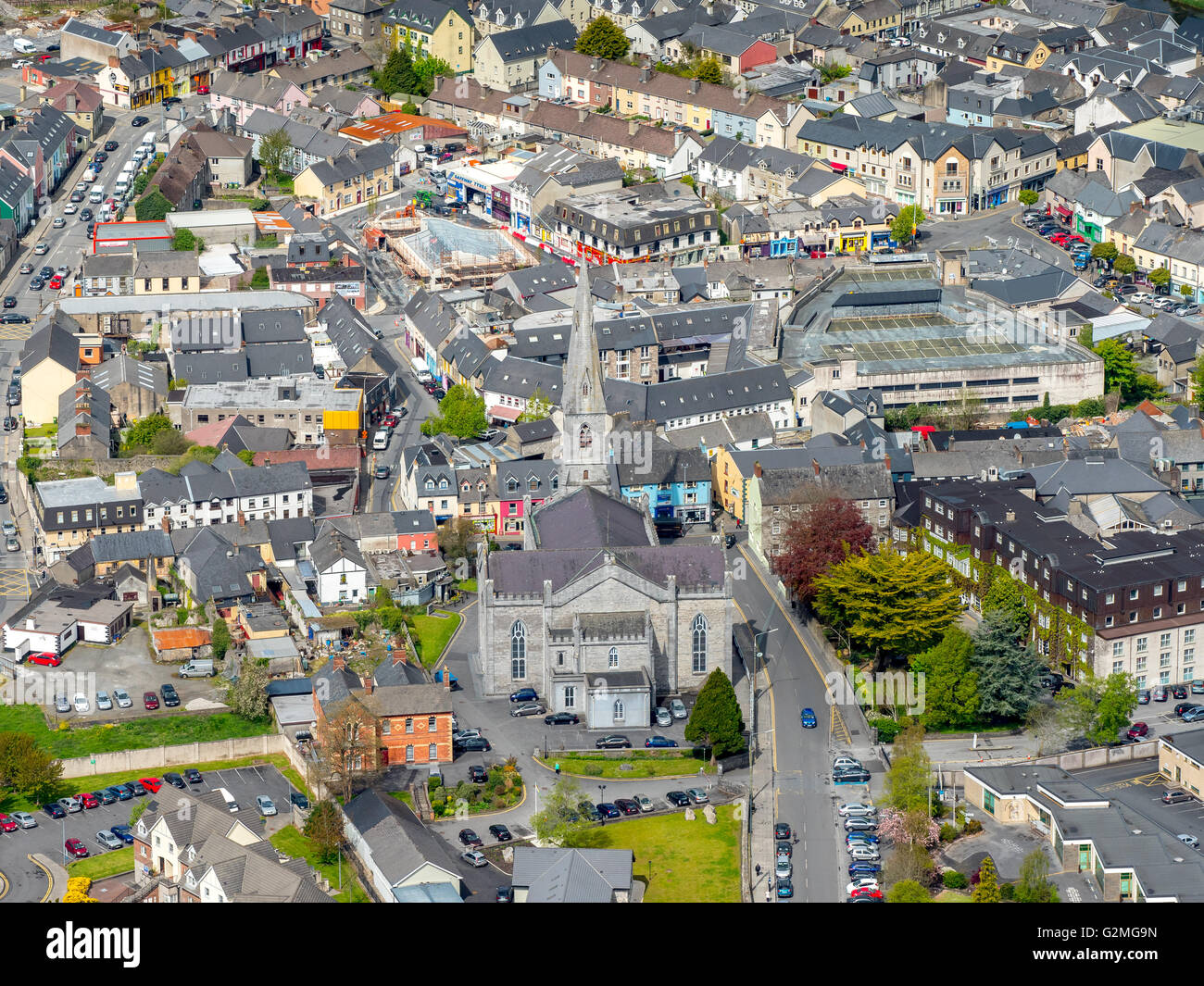 Aerial view, Cathedral of Ennis, city of Ennis, Old Town of Ennis Stock
