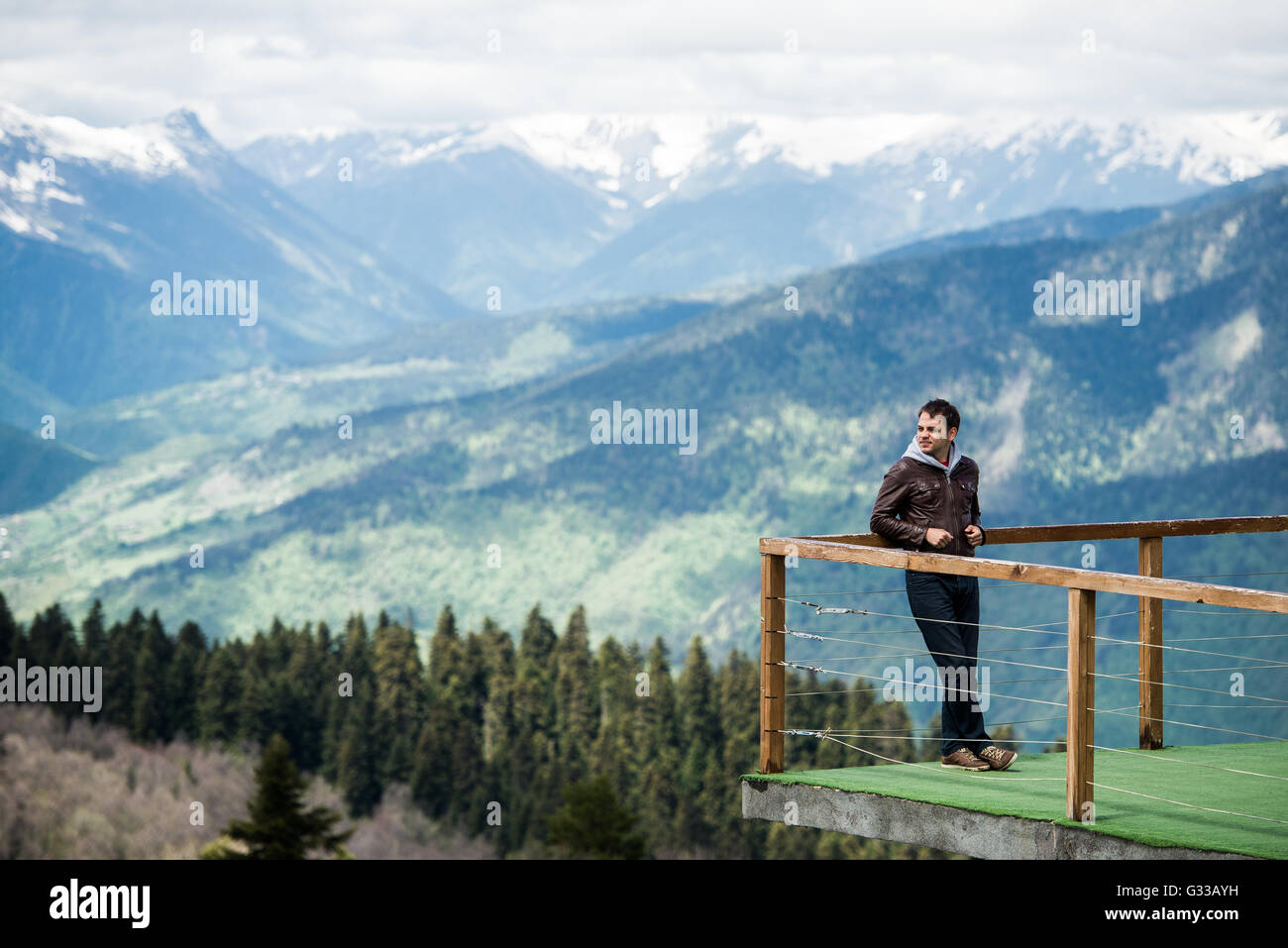 Observation Deck On Lookout Viewpoint In Alps Mountains Switzerland