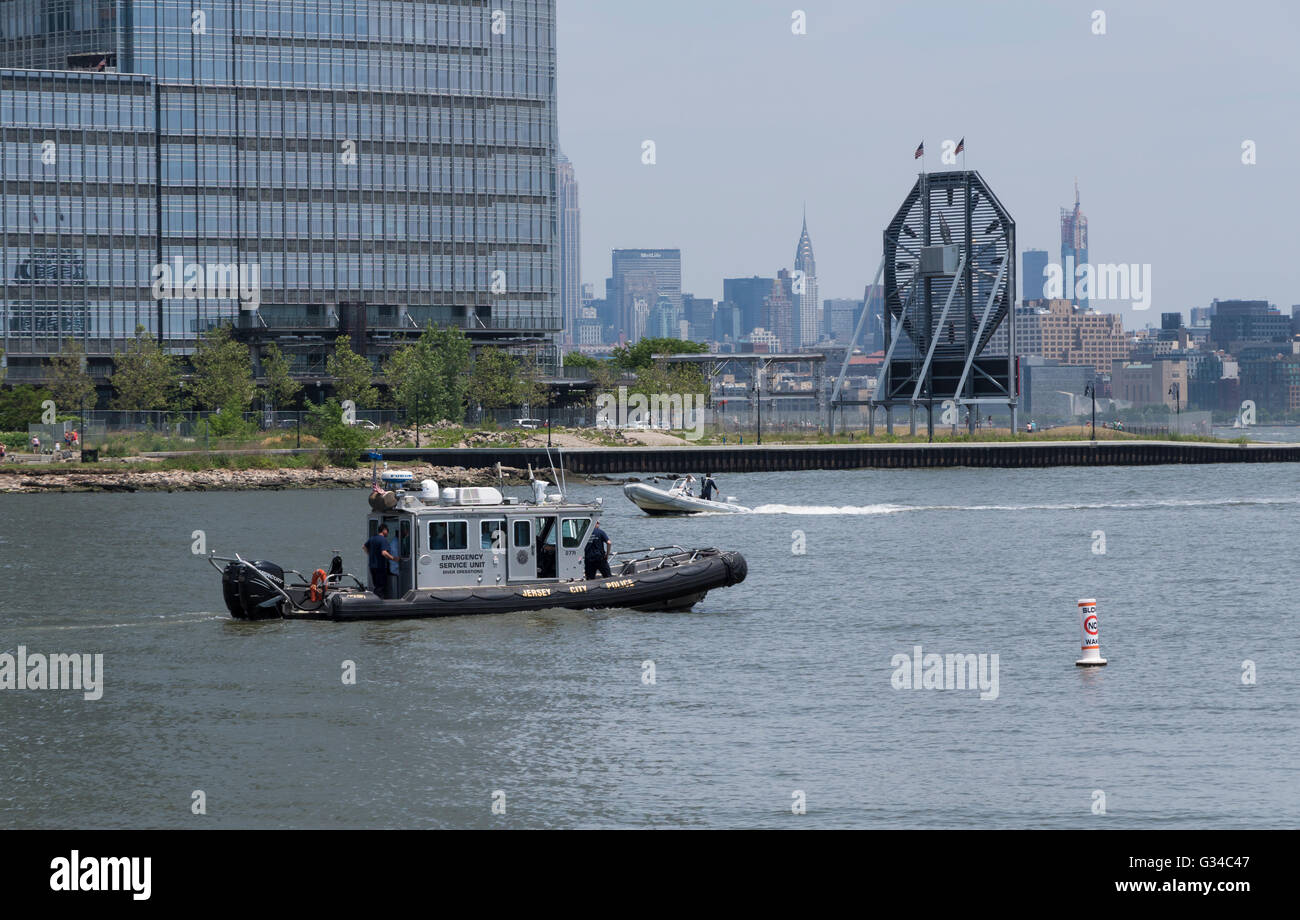 Jersey City Police Department Emergency Service Unit boat in the Stock Photo, Royalty Free Image