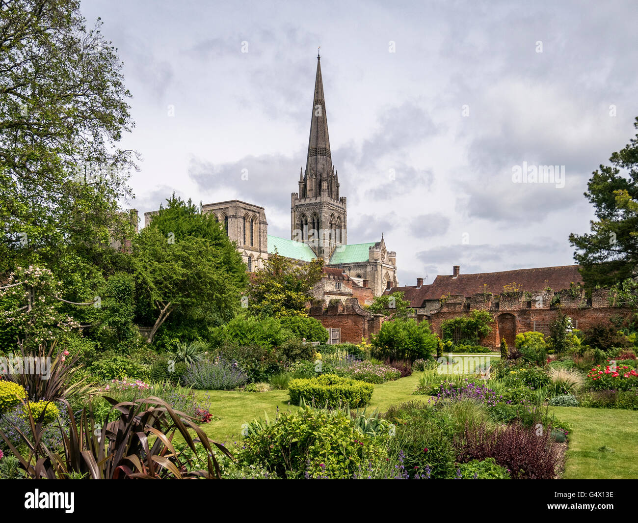 Chichester Cathedral from Garden UK Stock Photo, Royalty Free