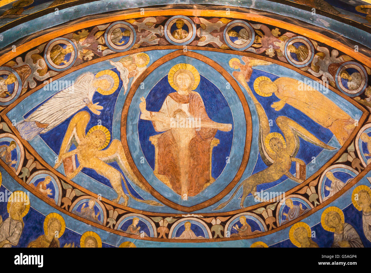 Romanesque painting from the 1200s in a Swedish Church Stock Photo