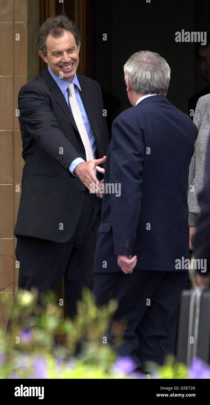 British Prime Minister Tony Blair Left Greets Irish Prime Minister