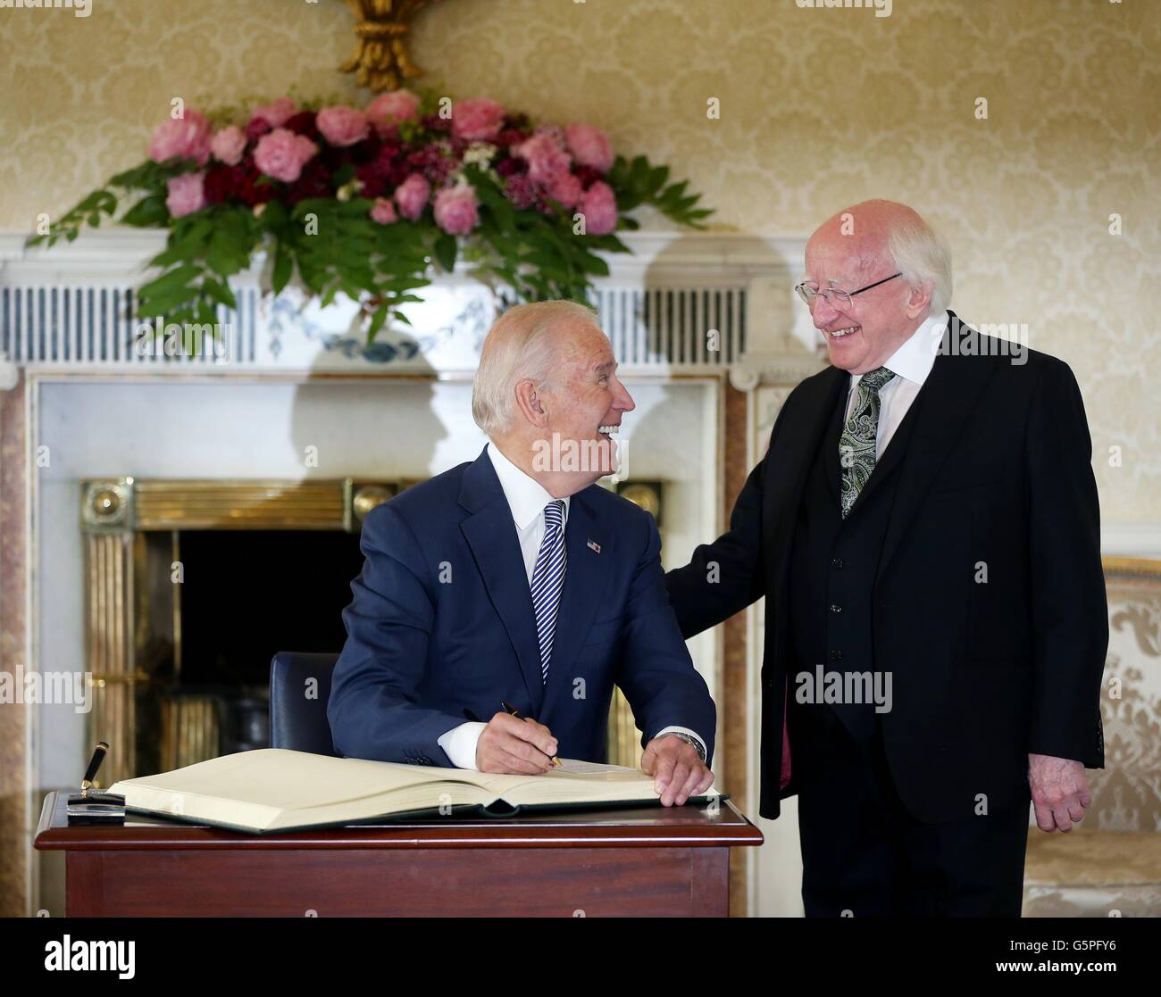 U S Vice President Joe Biden Signs The Guest Book Alongside Irish