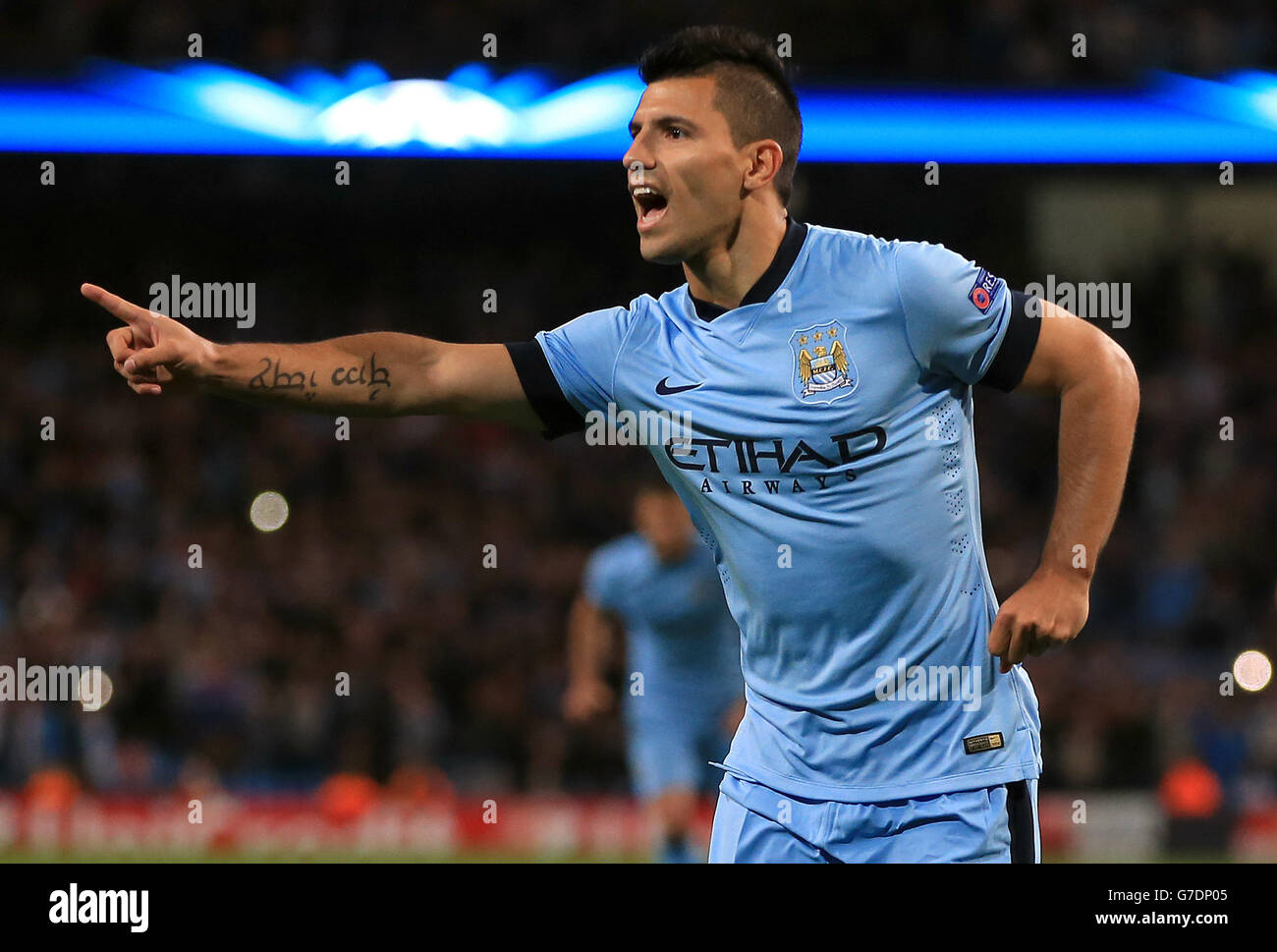 Manchester City S Sergio Aguero Celebrates Scoring The Opening Goal