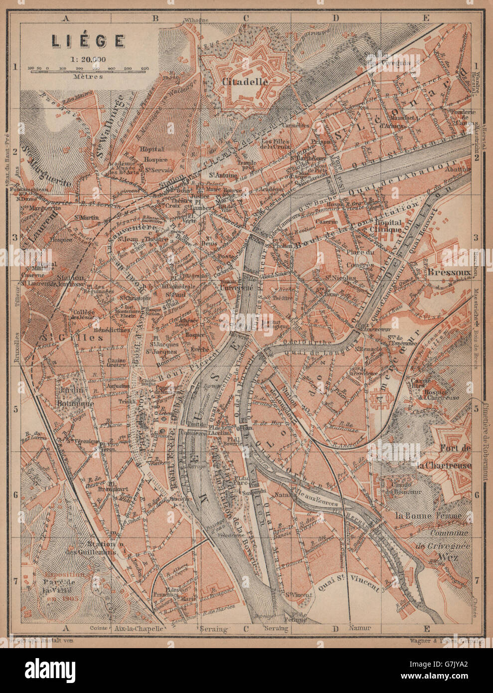 liege lige luik antique town city plan belgium carte baedeker 1901 old map