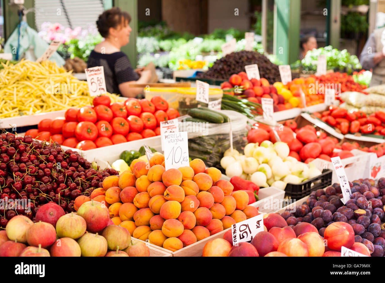Fresh fruit and vegetables for sale in the main market of Gdansk Stock