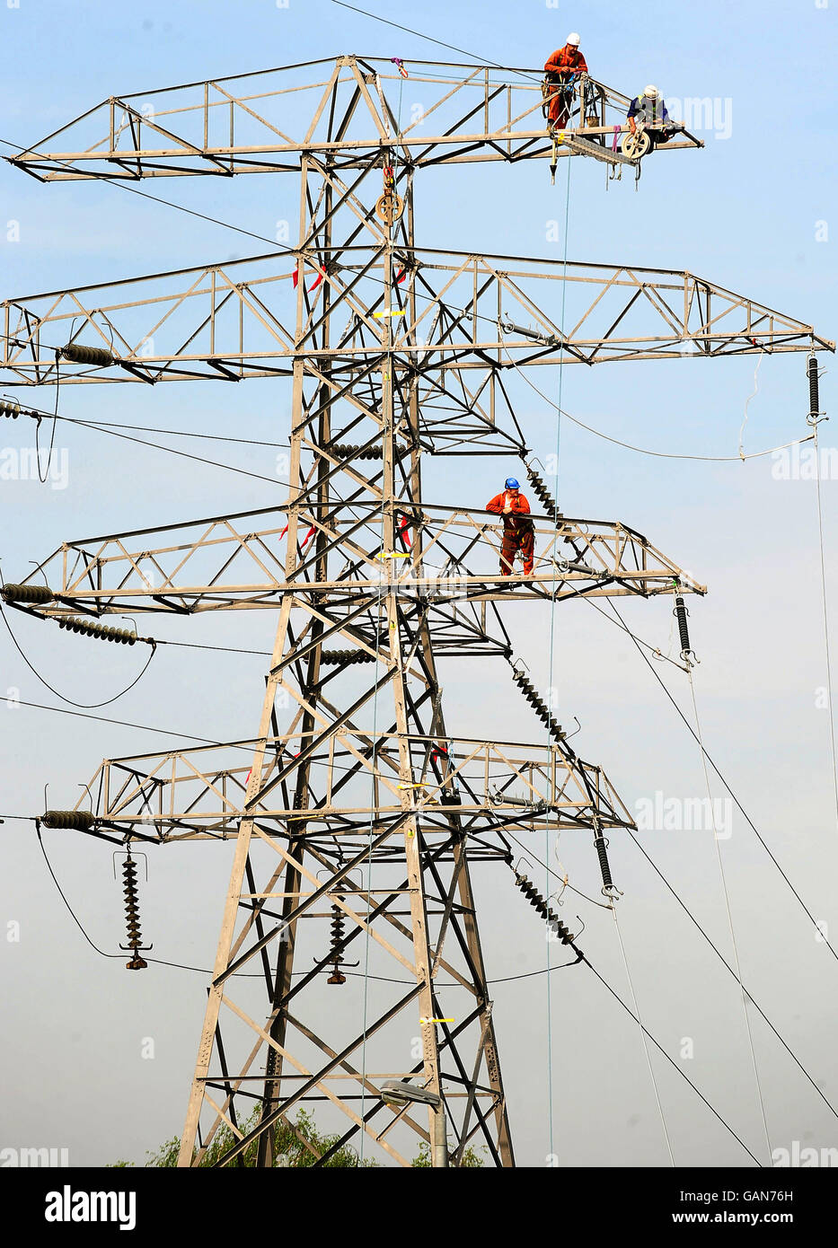 Maintenance Work On Electricity Pylons Stock Photo Alamy