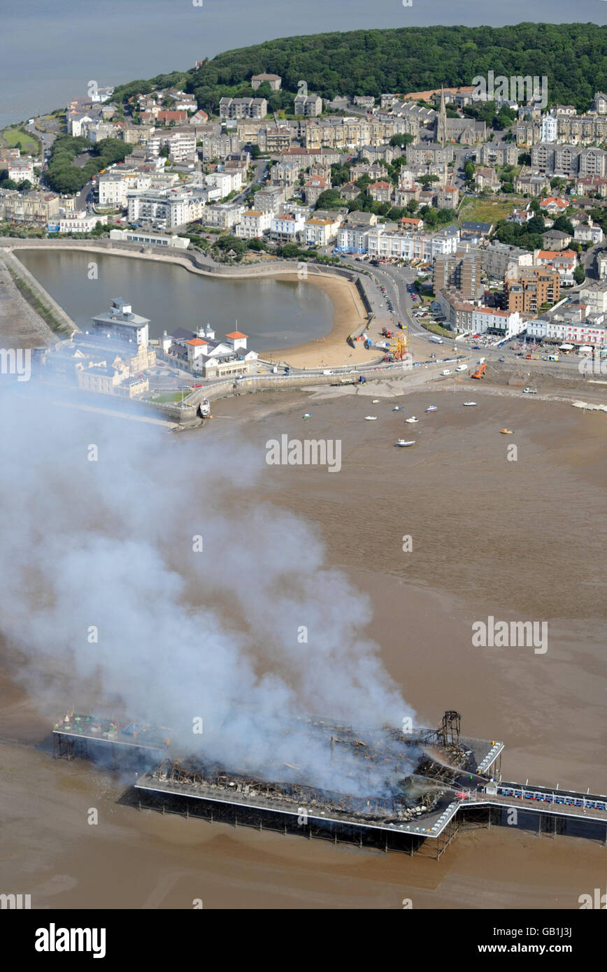 Aerial View Of The Grand Pier At Weston Super Mare After A Major Fire Broke Out Stock Photo Alamy