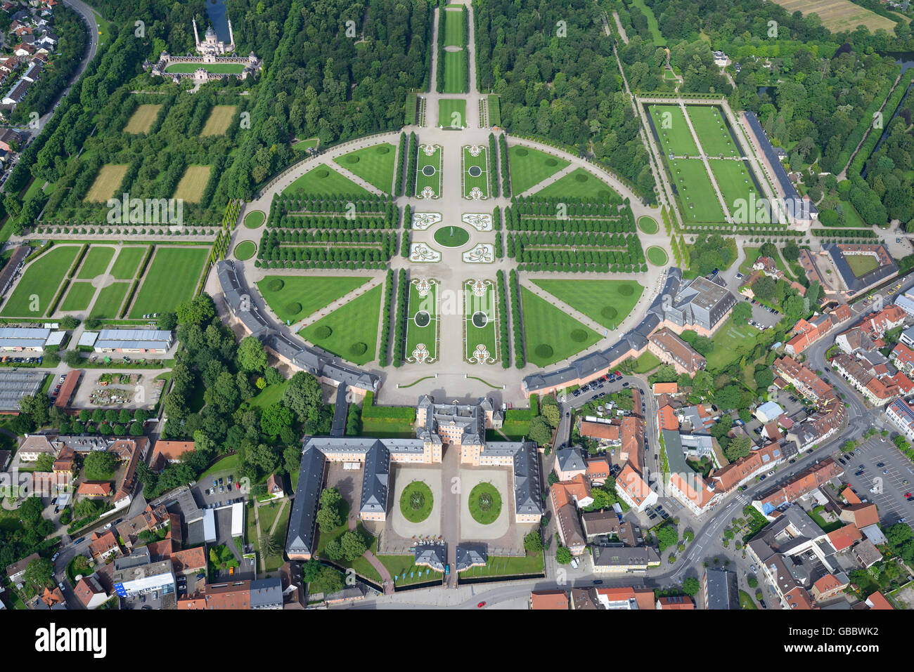 SCHWETZINGEN CASTLE & GARDEN (aerial view). Schwetzingen Stock Photo