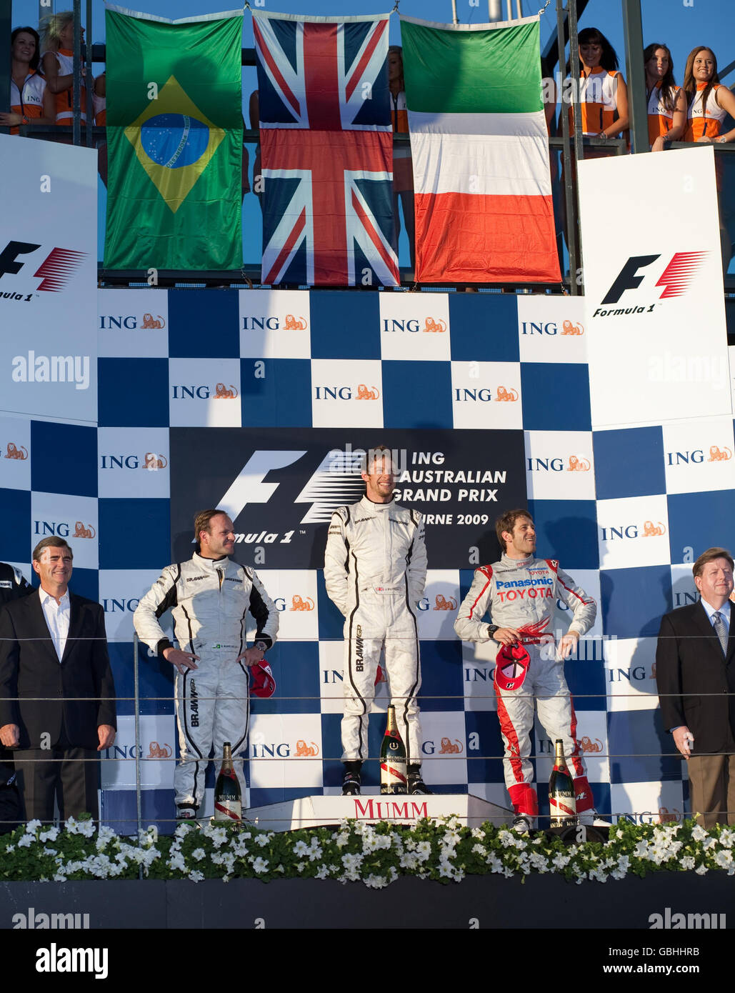 Brawn GP S Jenson Button Centre Celebrates Winning The Australian