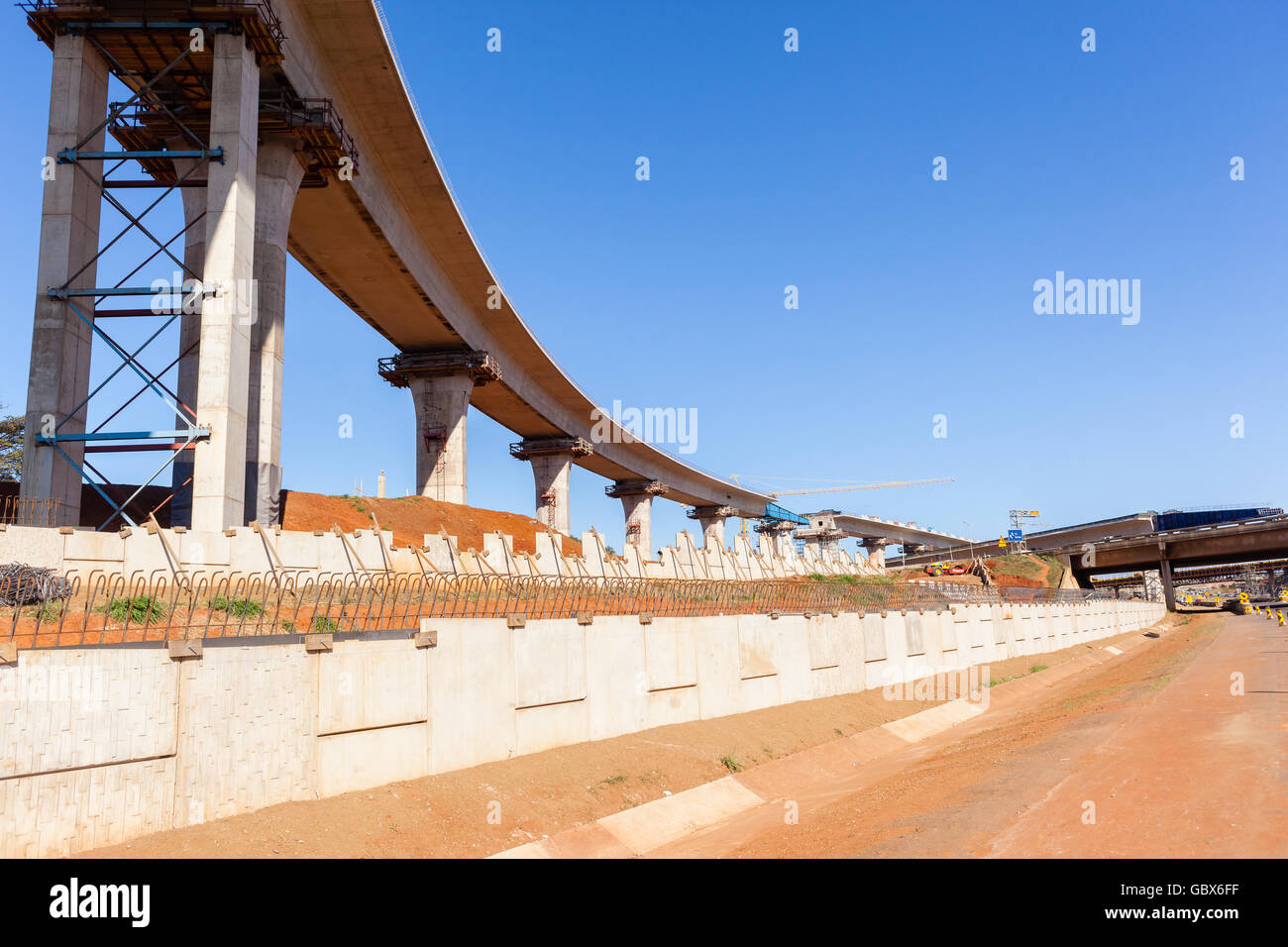 Construction new road highway traffic ramps flyover junction of Stock