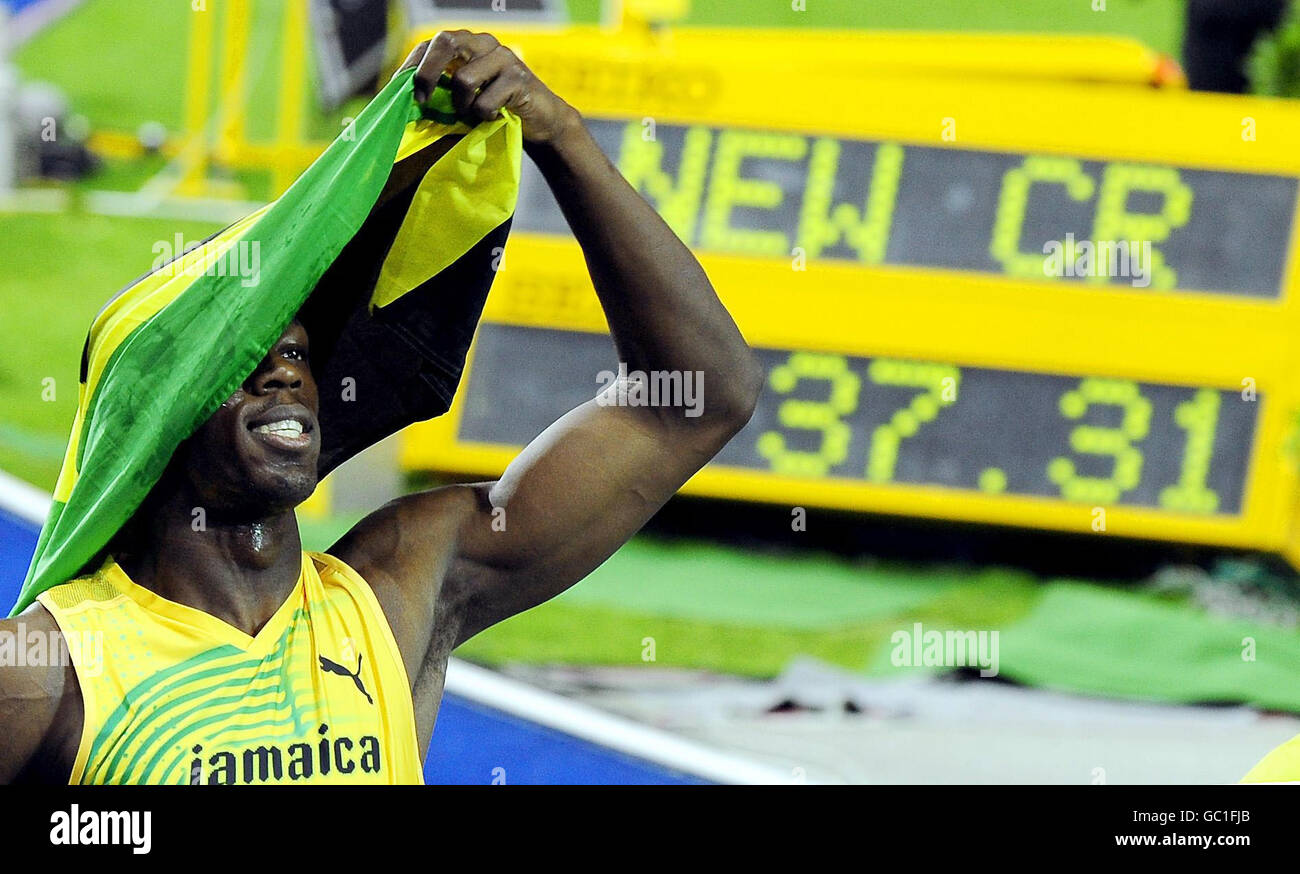 Jamaica S Usain Bolt Celebrates After His Team Won The X M Relay