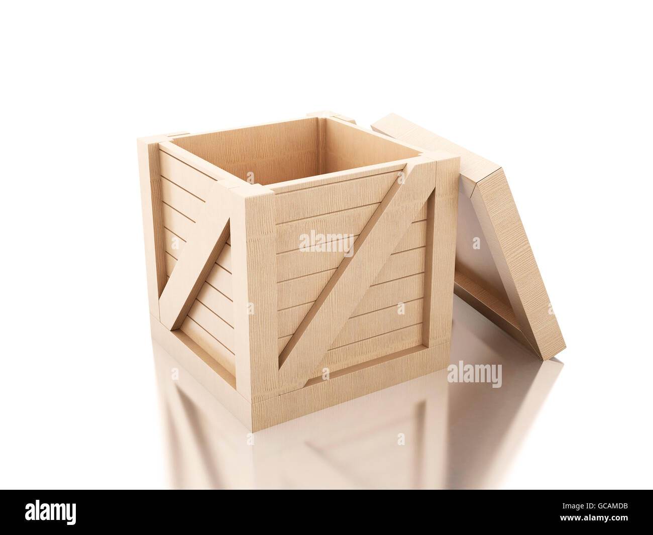 Open Wooden Crate Against Isolated White Background Open Wooden Crate Against Isolated White Background