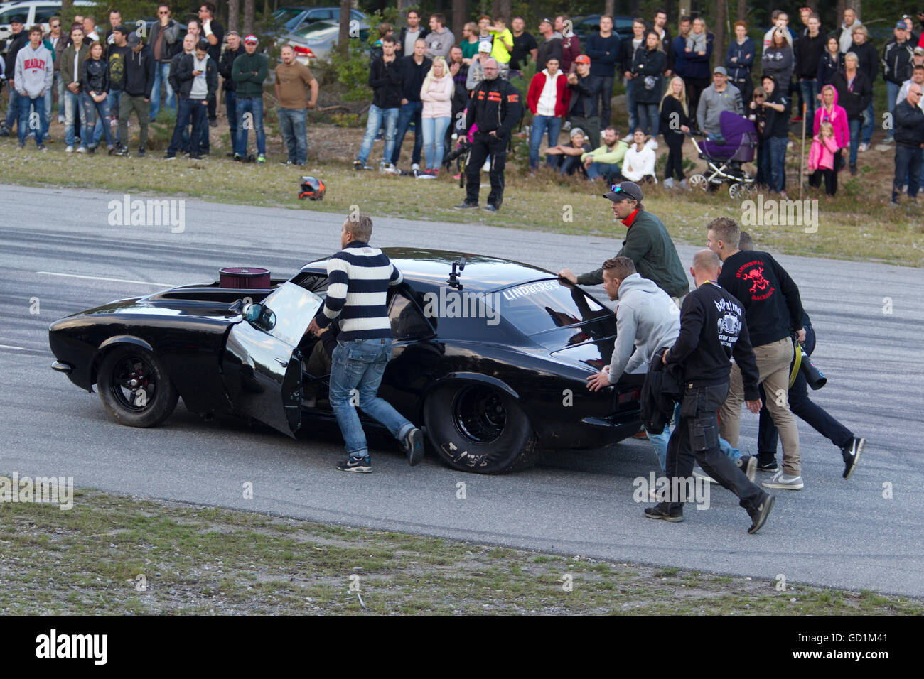 Cars in an illegal street race in Sweden Stock Photo, Royalty Free